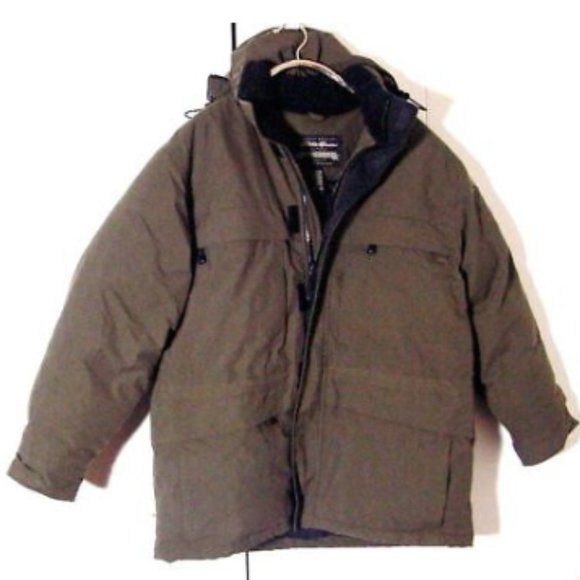 Vtg Green Goose Down Eddie Bauer Outdoor Outfitters Hooded Winter Coat Sz L